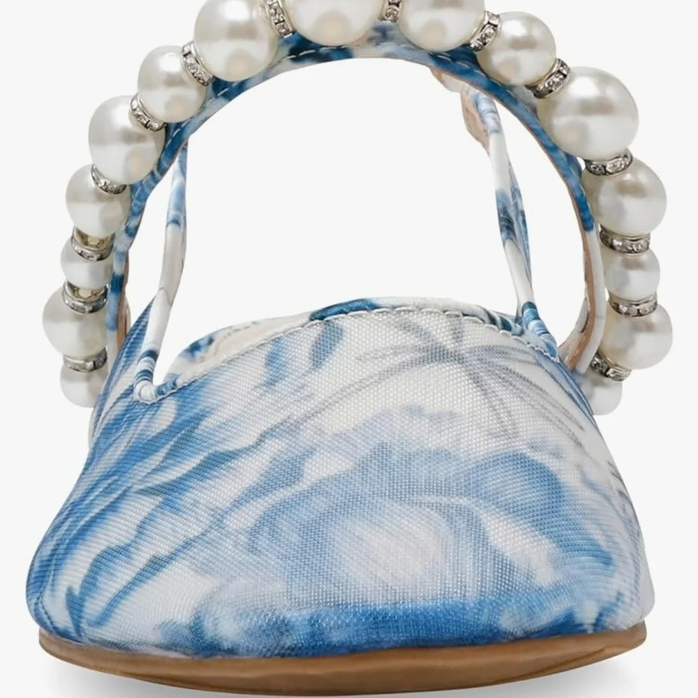 NWT Betsey Johnson Blue Marble Pearl-Strap Slingback Flats - Picture 6 of 8